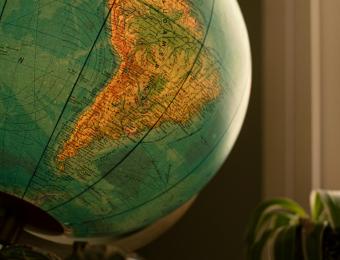 Globe showing South America
