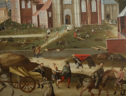 A painting of a medieval plague scene