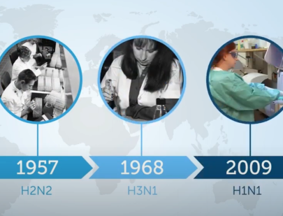 A timelines shows influenza pandemics of the 20th and 21st centuries
